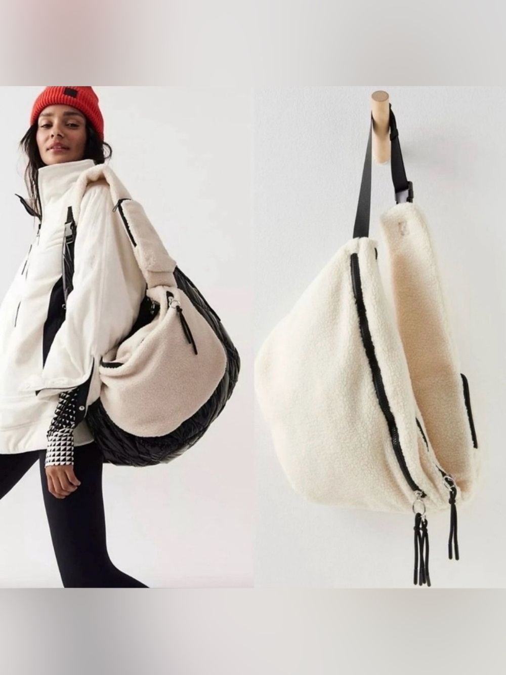 Free People Movement Overachiever Sherpa Sling Crossbody Bag in Ivory